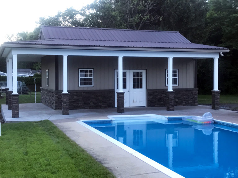 Pool house design ideas using our Stratford Stacked Stone panels.