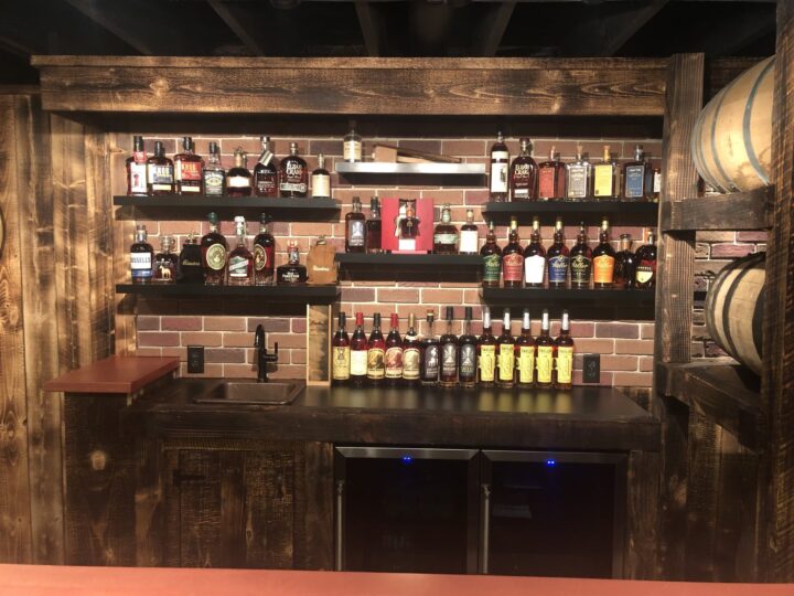 James’ Brick Veneer Basement Bar and Fireplace